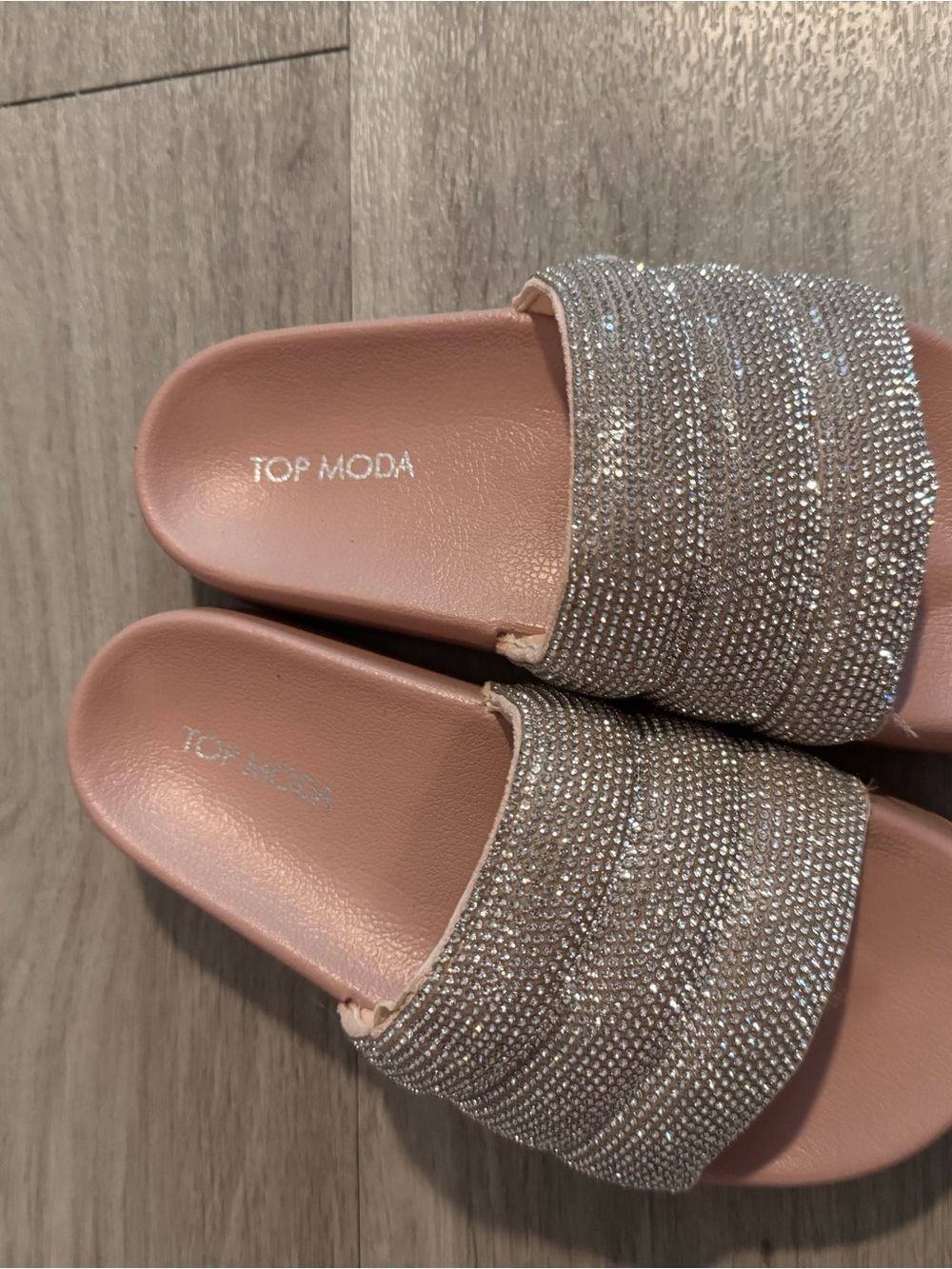 Top Moda Pink Rhinestone Slide Sandals - Picture 3 of 11